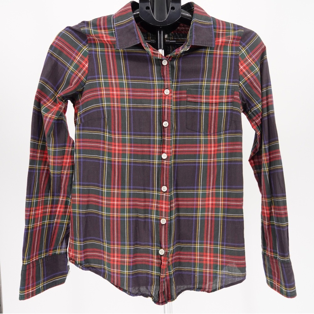 J.Crew Perfect Shirt Women's XS Purple Red Plaid Cotton Button Down
